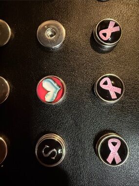 Snap Pink Ribbon and Red Heart Snap Charms